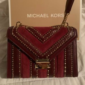 Michael Kors burgundy and gold shoulder bag